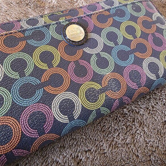 Coach Waverly Coated Canvas Accordion Zip Around Wallet 43628 Navy Card Slot - Picture 5 of 9